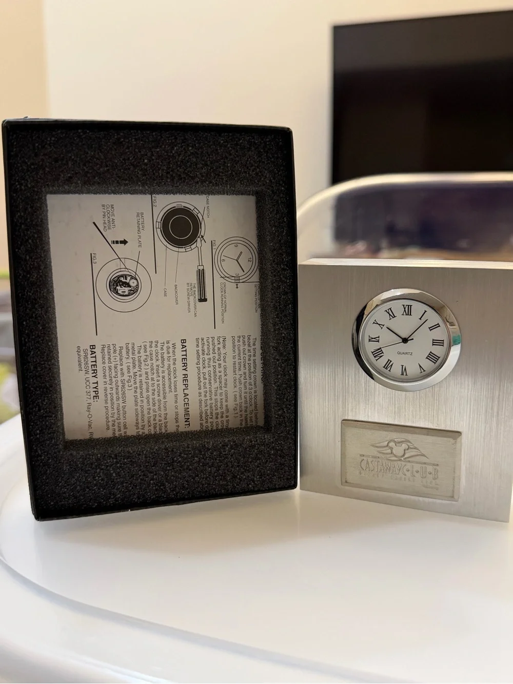 Disney Cruise Line Castaway Club Desk Clock Silver Member Gift Collectible Boxed